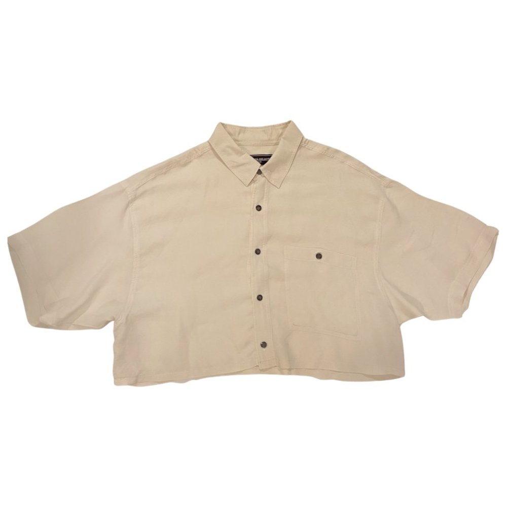 White Corduroy Button Down Crop Top